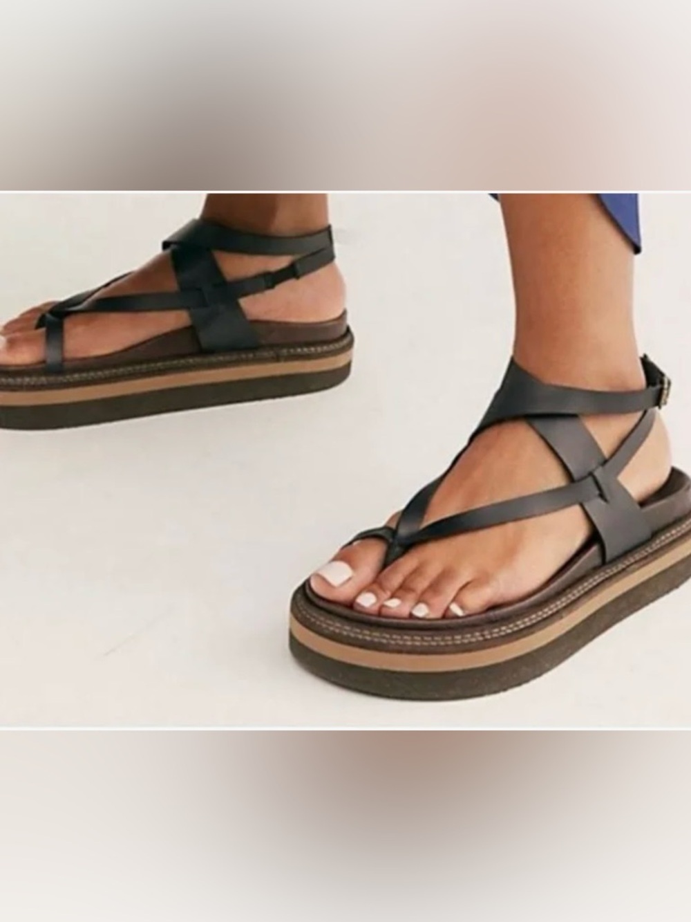 Womens Black Strappy Platform Sandals